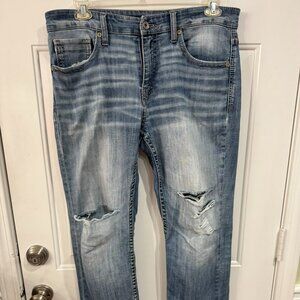 Men's BKE Buckle Jake Straight Distressed Blue Denim Stretch Jeans 34X32